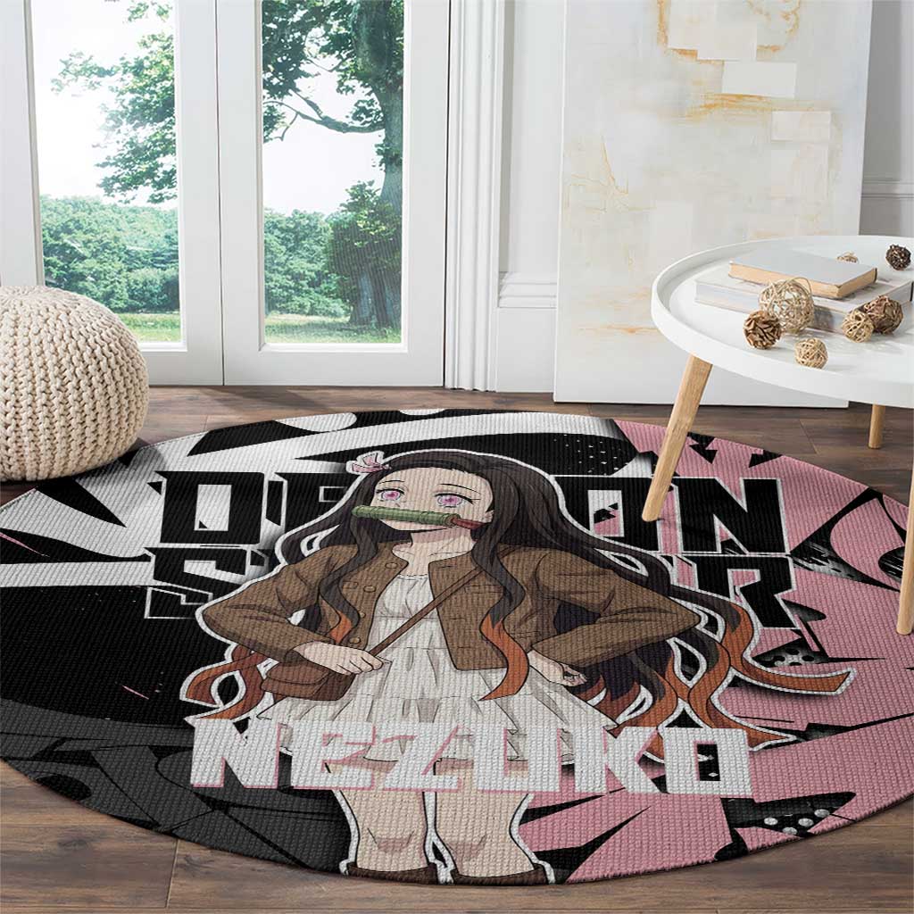 Kamado Nezuko Demon Slayer Round Carpet Pink & Black Graffiti Anime Graphic