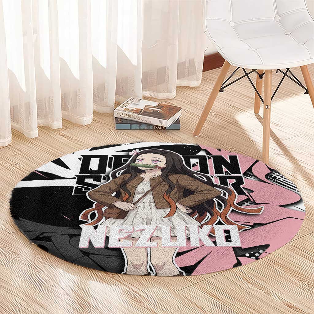 Kamado Nezuko Demon Slayer Round Carpet Pink & Black Graffiti Anime Graphic