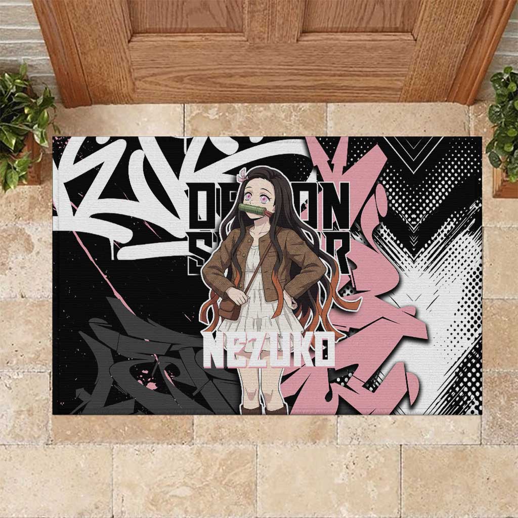 Kamado Nezuko Demon Slayer Rubber Doormat Pink & Black Graffiti Anime Graphic
