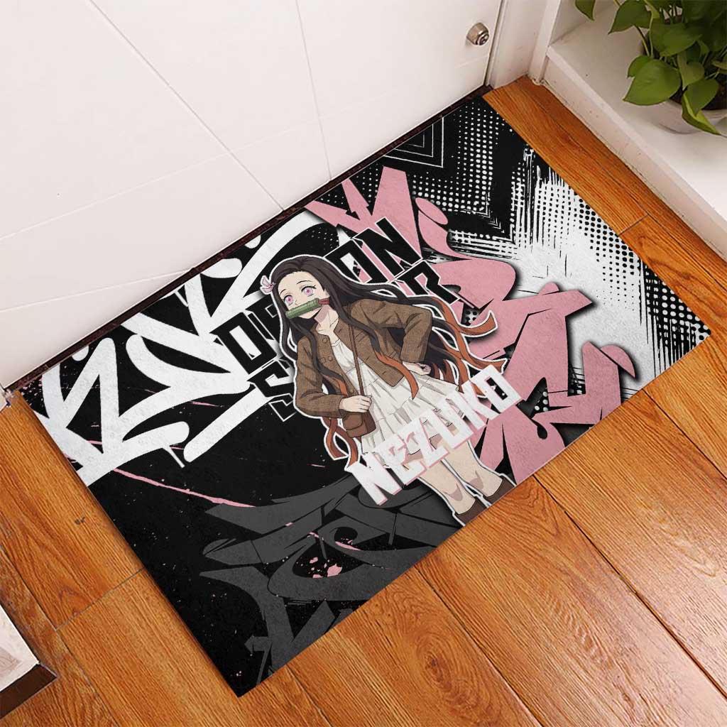 Kamado Nezuko Demon Slayer Rubber Doormat Pink & Black Graffiti Anime Graphic