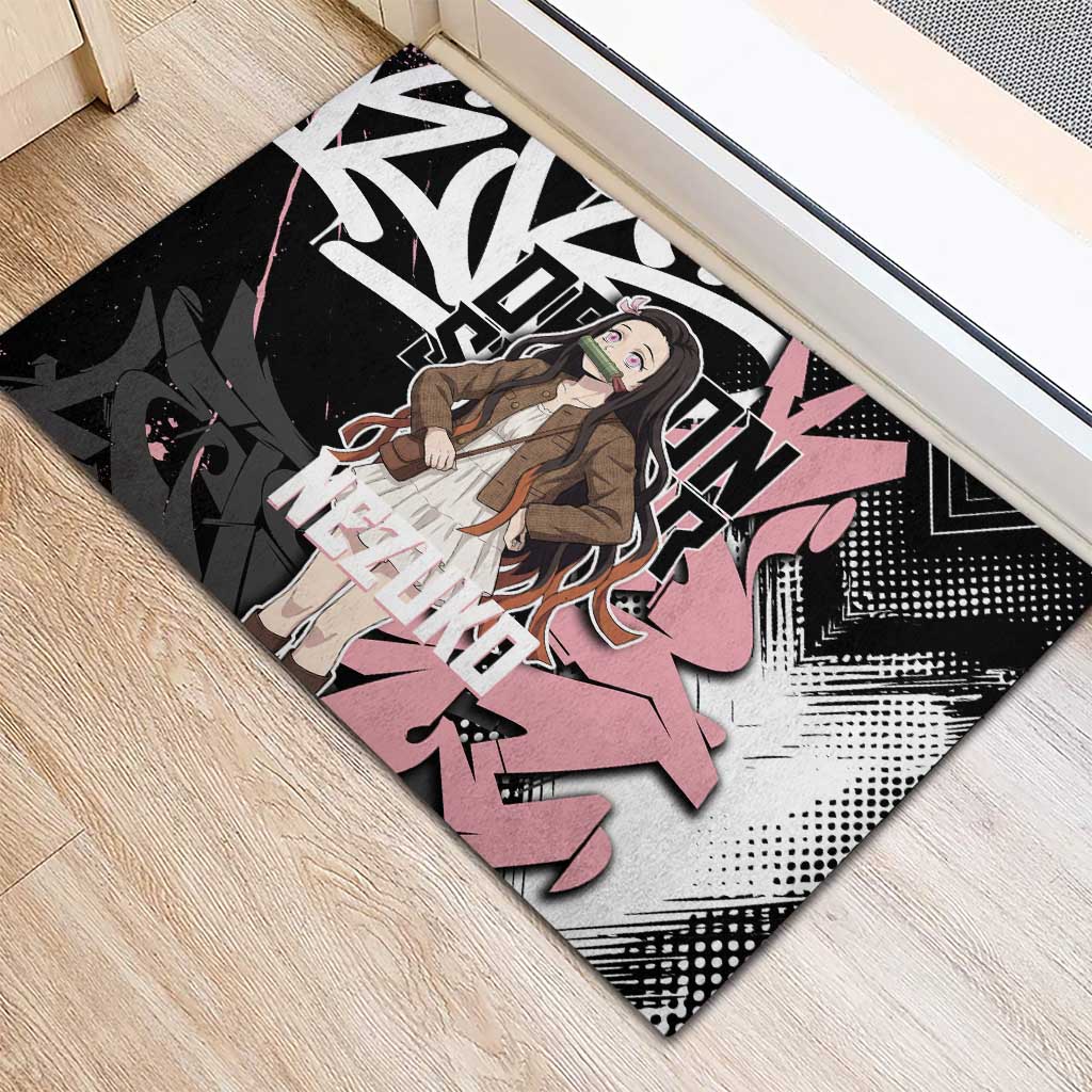 Kamado Nezuko Demon Slayer Rubber Doormat Pink & Black Graffiti Anime Graphic