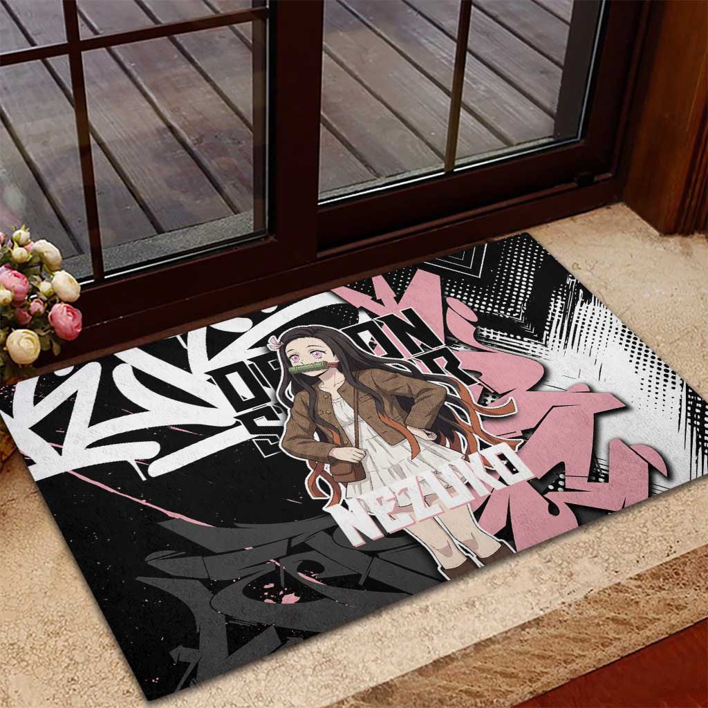 Kamado Nezuko Demon Slayer Rubber Doormat Pink & Black Graffiti Anime Graphic