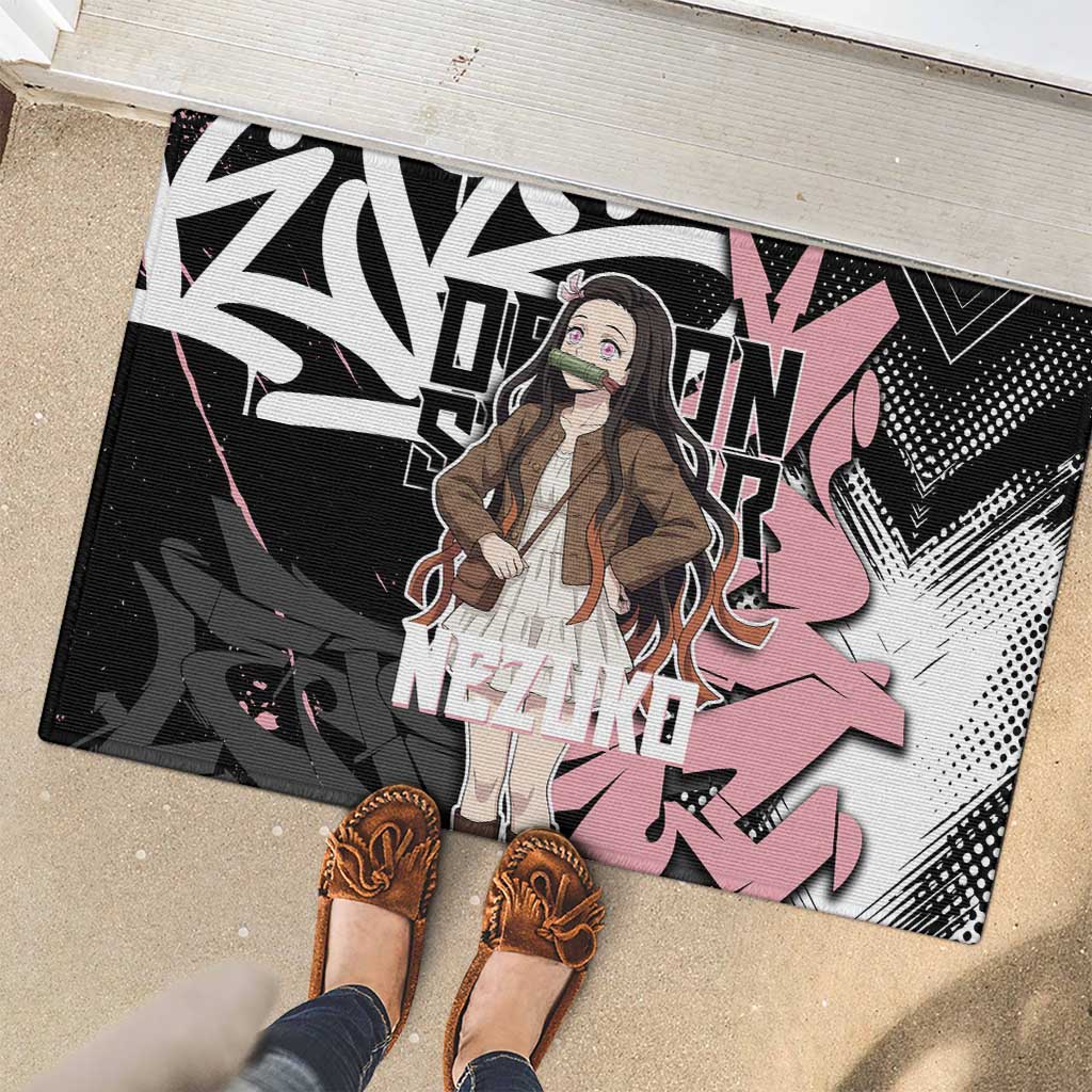 Kamado Nezuko Demon Slayer Rubber Doormat Pink & Black Graffiti Anime Graphic