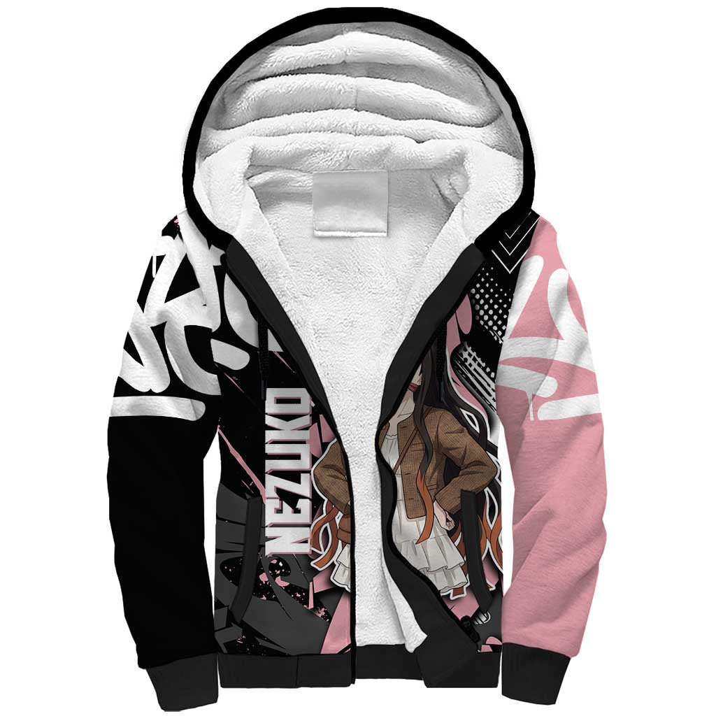 Kamado Nezuko Demon Slayer Sherpa Hoodie Pink & Black Graffiti Anime Graphic