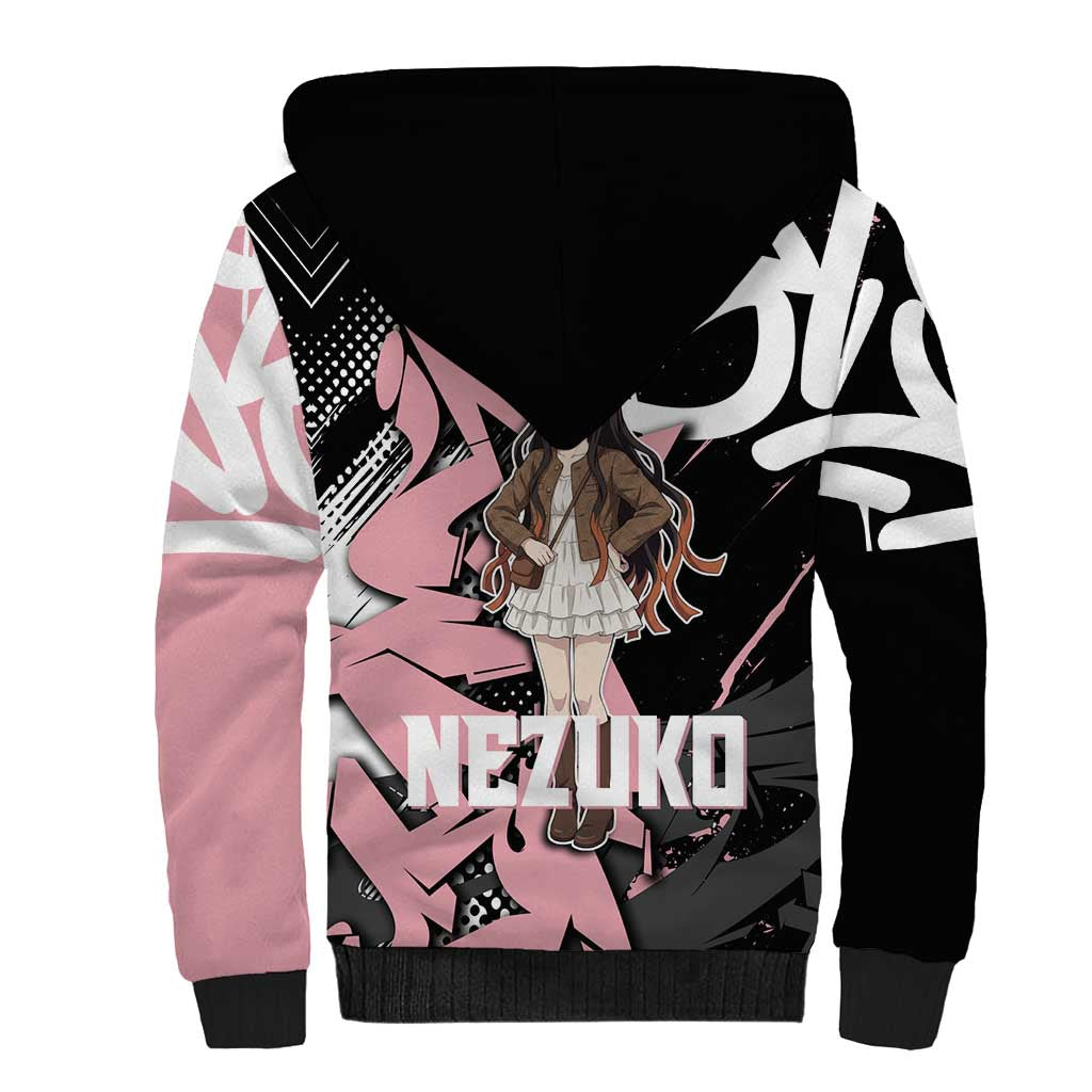Kamado Nezuko Demon Slayer Sherpa Hoodie Pink & Black Graffiti Anime Graphic