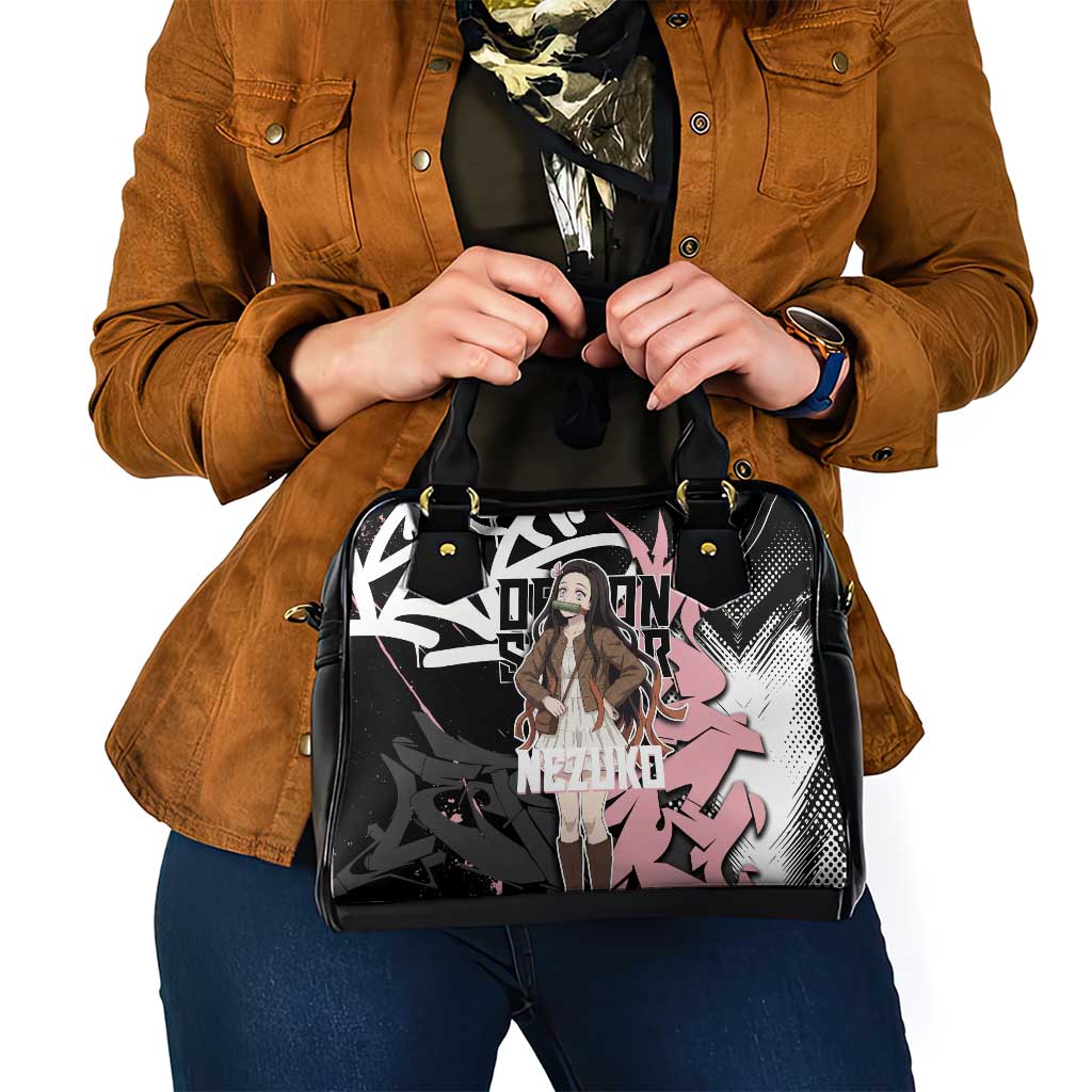 Kamado Nezuko Demon Slayer Shoulder Handbag Pink & Black Graffiti Anime Graphic