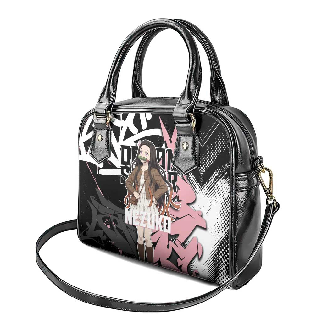 Kamado Nezuko Demon Slayer Shoulder Handbag Pink & Black Graffiti Anime Graphic