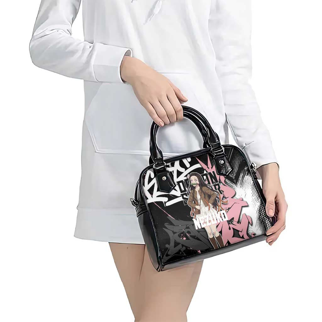 Kamado Nezuko Demon Slayer Shoulder Handbag Pink & Black Graffiti Anime Graphic