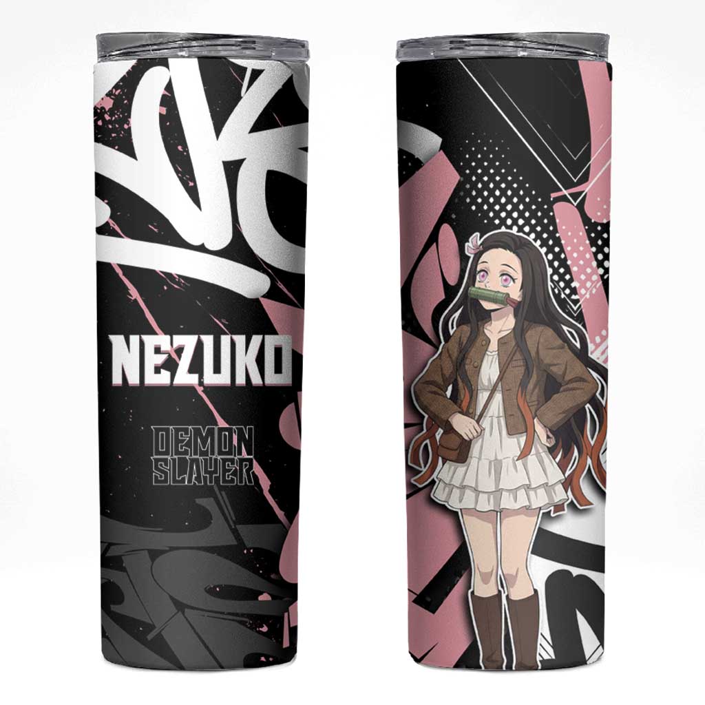 Kamado Nezuko Demon Slayer Skinny Tumbler Pink & Black Graffiti Anime Graphic
