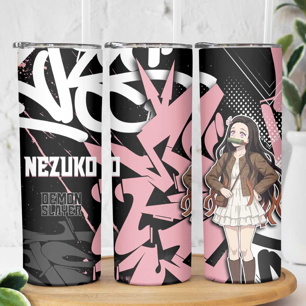 Kamado Nezuko Demon Slayer Skinny Tumbler Pink & Black Graffiti Anime Graphic