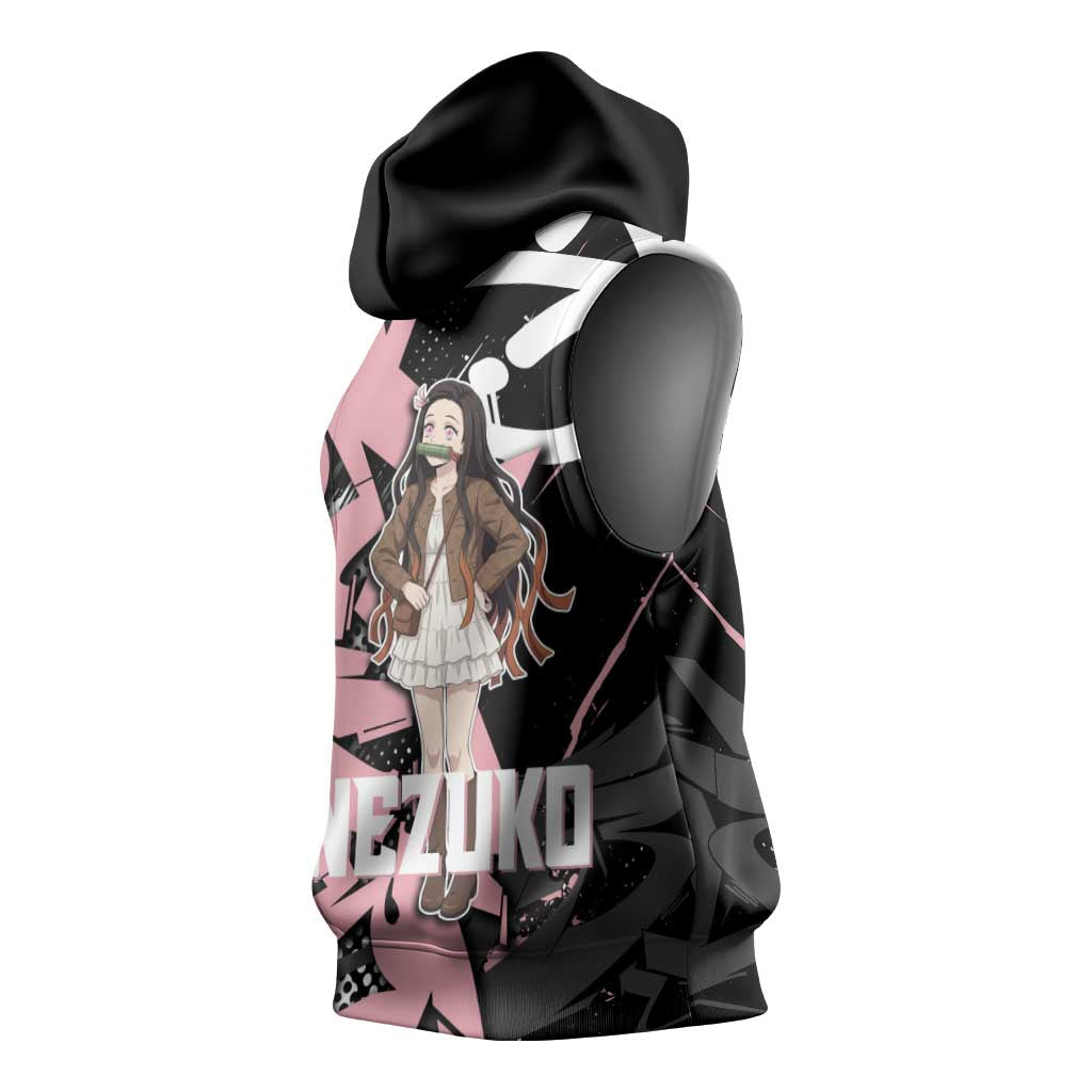 Kamado Nezuko Demon Slayer Sleeveless Hoodie Pink & Black Graffiti Anime Graphic