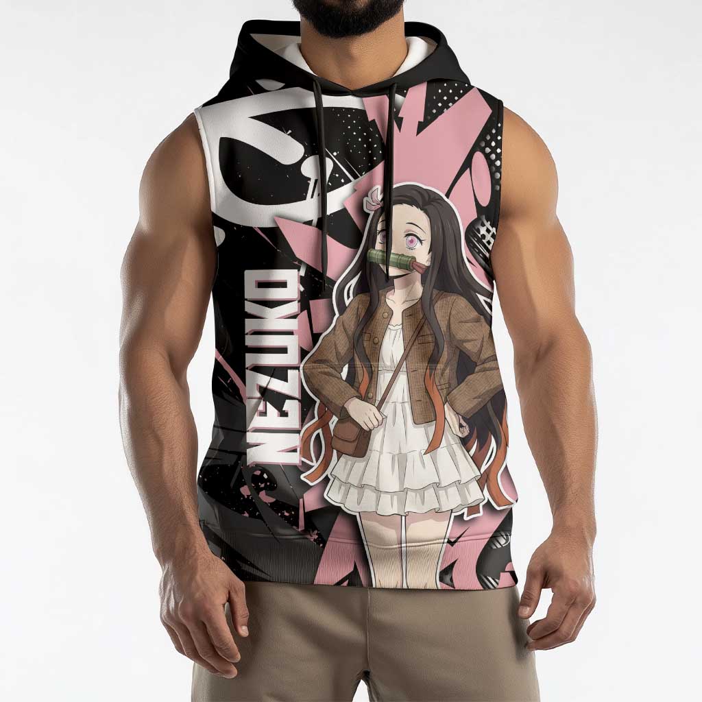 Kamado Nezuko Demon Slayer Sleeveless Hoodie Pink & Black Graffiti Anime Graphic