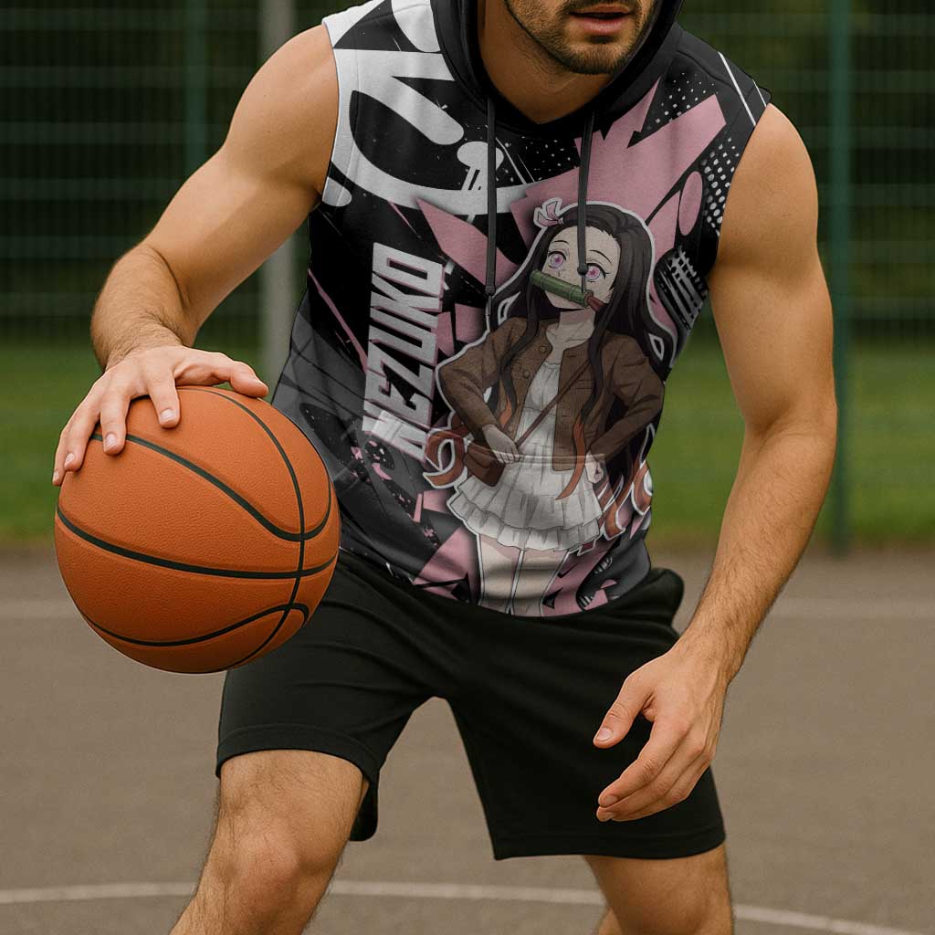 Kamado Nezuko Demon Slayer Sleeveless Hoodie Pink & Black Graffiti Anime Graphic