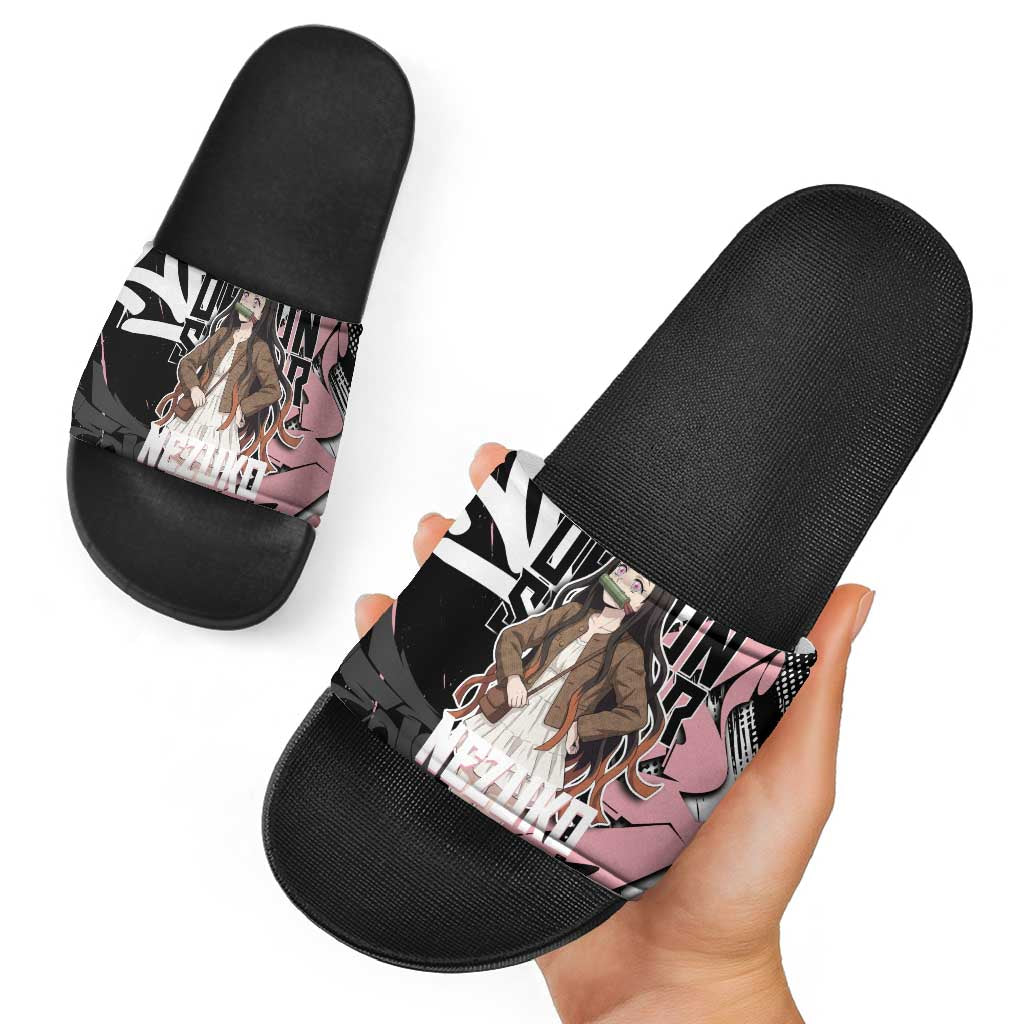 Kamado Nezuko Demon Slayer Slide Sandals Pink & Black Graffiti Anime Graphic