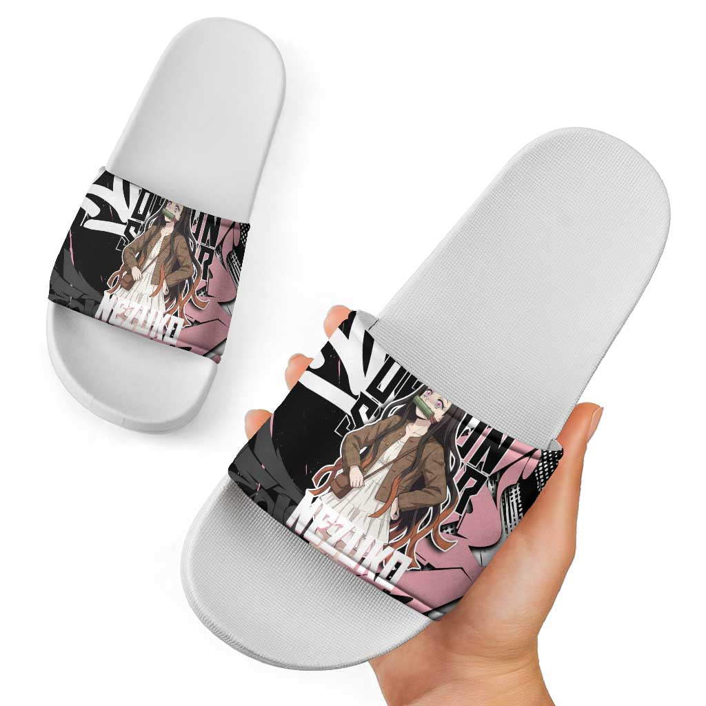 Kamado Nezuko Demon Slayer Slide Sandals Pink & Black Graffiti Anime Graphic
