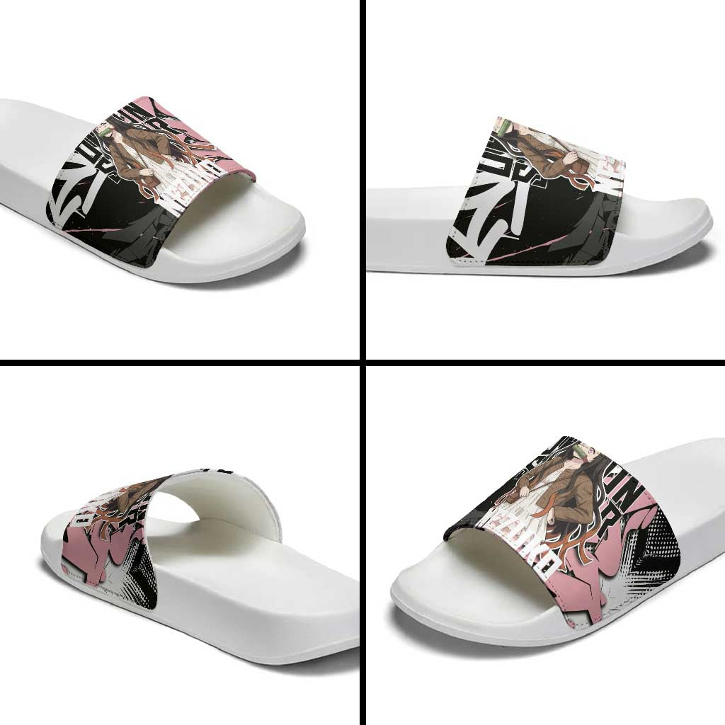 Kamado Nezuko Demon Slayer Slide Sandals Pink & Black Graffiti Anime Graphic