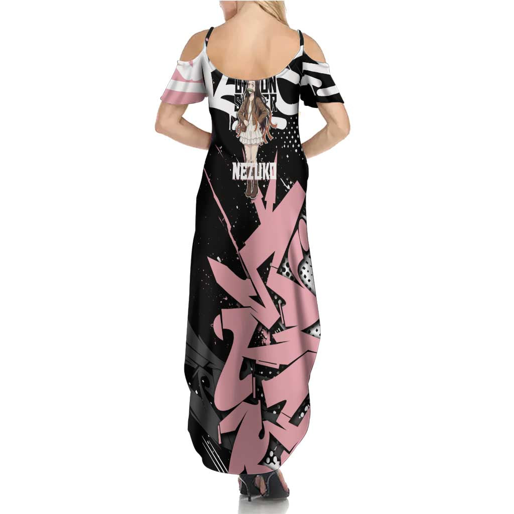 Kamado Nezuko Demon Slayer Summer Maxi Dress Pink & Black Graffiti Anime Graphic