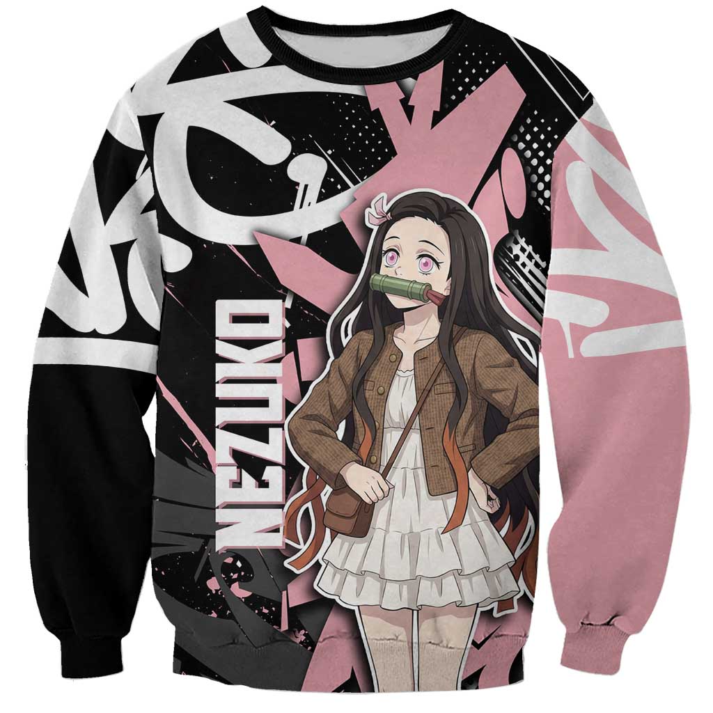 Kamado Nezuko Demon Slayer Sweatshirt Pink & Black Graffiti Anime Graphic