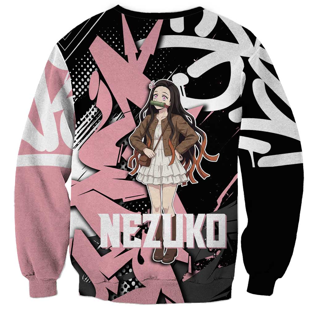 Kamado Nezuko Demon Slayer Sweatshirt Pink & Black Graffiti Anime Graphic