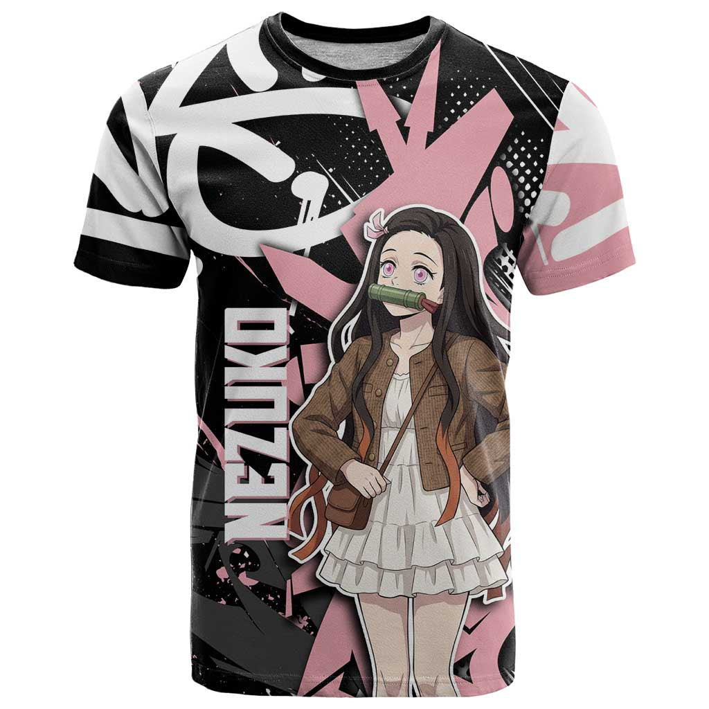 Kamado Nezuko Demon Slayer T Shirt Pink & Black Graffiti Anime Graphic
