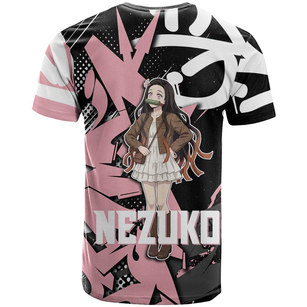Kamado Nezuko Demon Slayer T Shirt Pink & Black Graffiti Anime Graphic