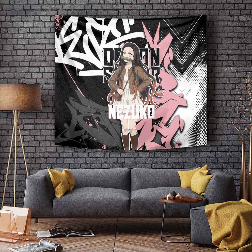 Kamado Nezuko Demon Slayer Tapestry Pink & Black Graffiti Anime Graphic