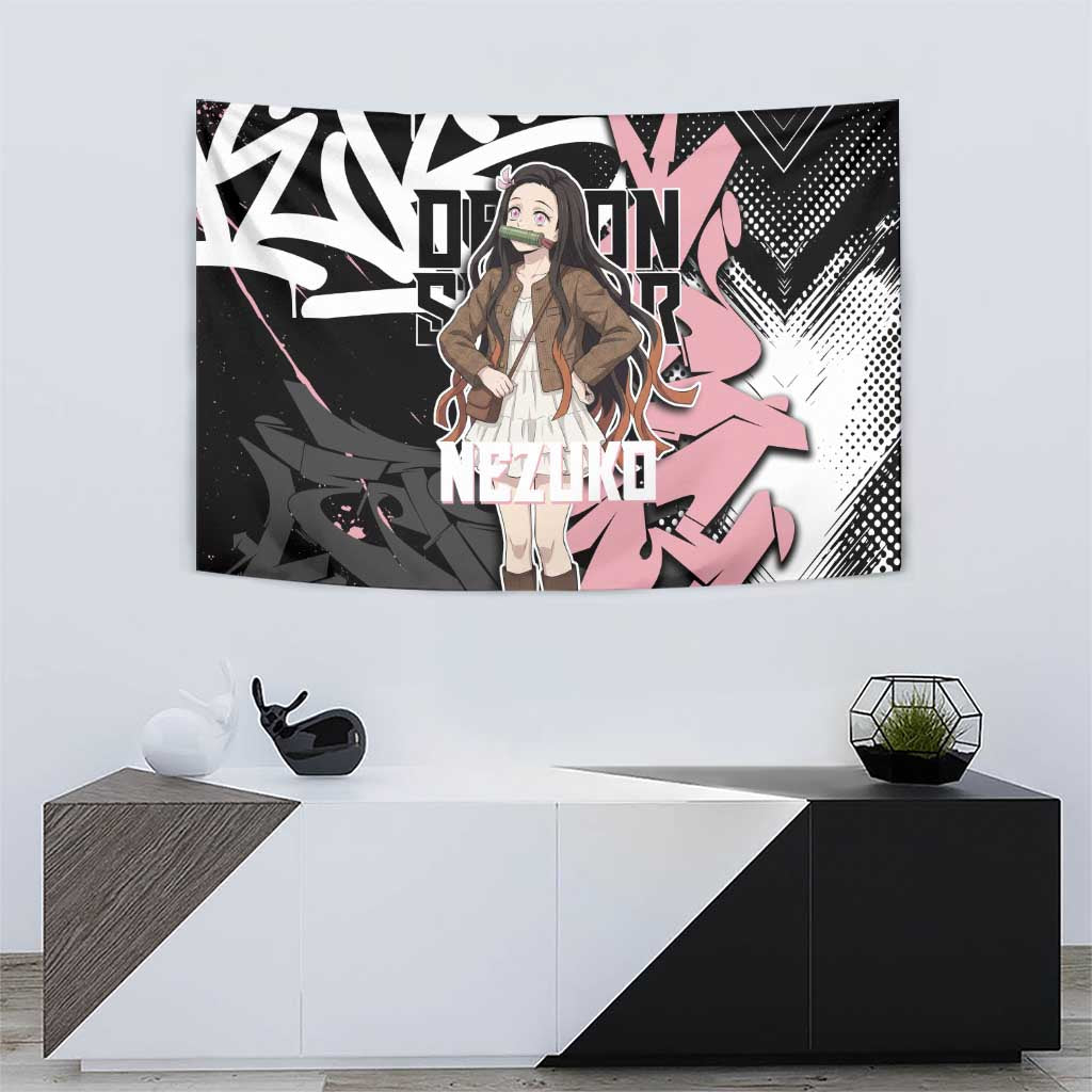 Kamado Nezuko Demon Slayer Tapestry Pink & Black Graffiti Anime Graphic