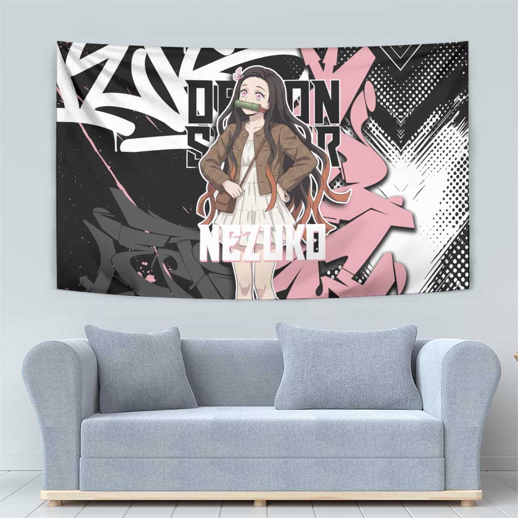 Kamado Nezuko Demon Slayer Tapestry Pink & Black Graffiti Anime Graphic