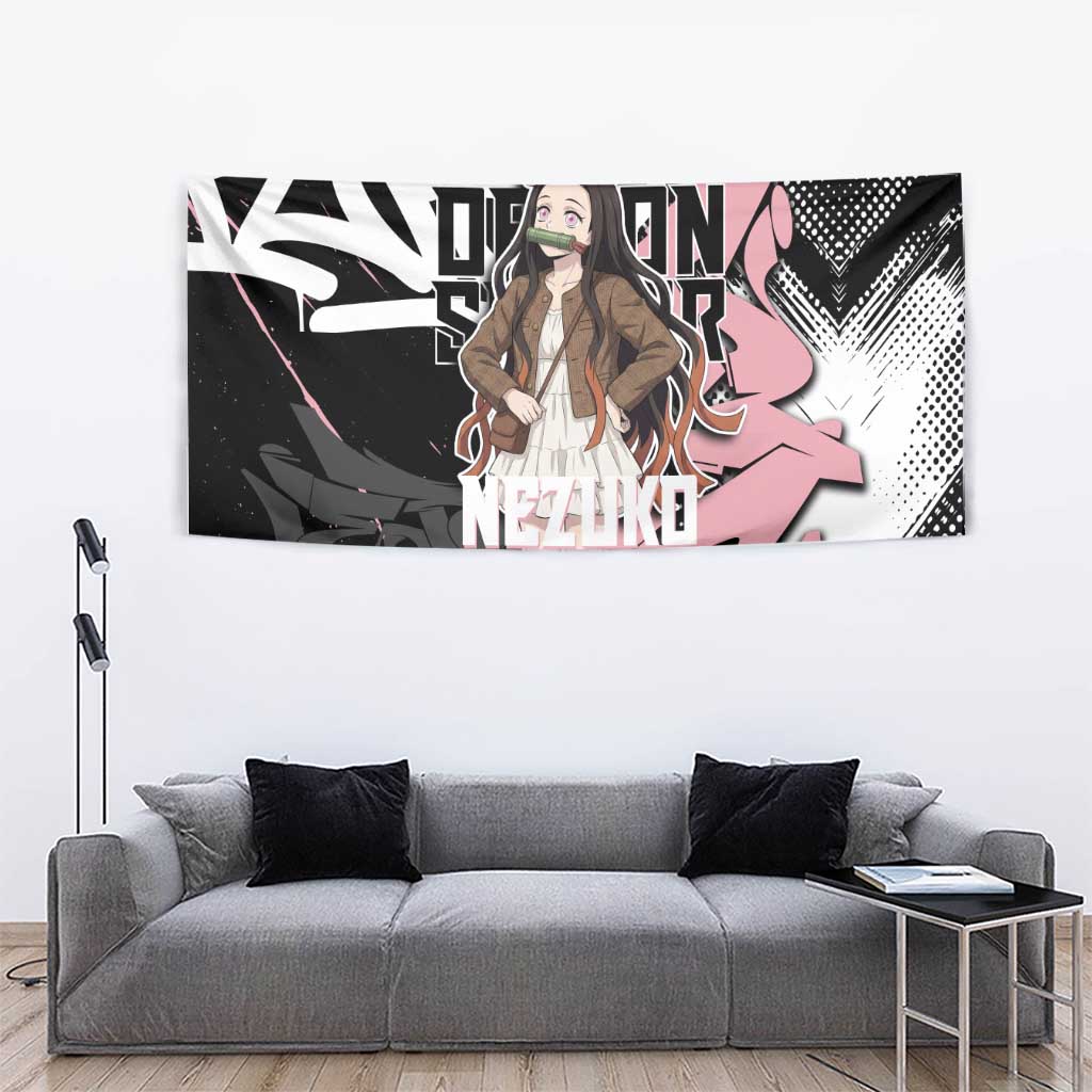 Kamado Nezuko Demon Slayer Tapestry Pink & Black Graffiti Anime Graphic