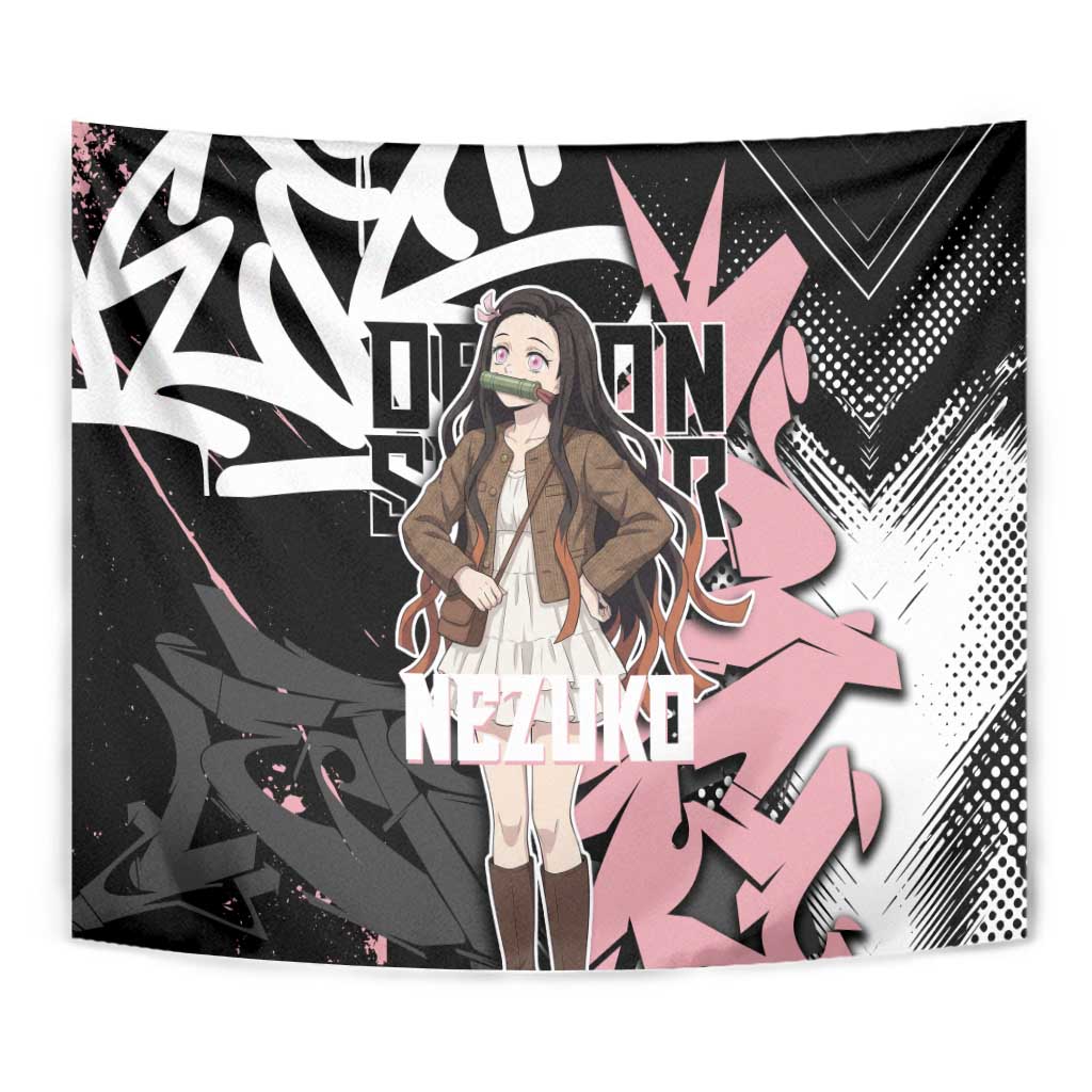 Kamado Nezuko Demon Slayer Tapestry Pink & Black Graffiti Anime Graphic