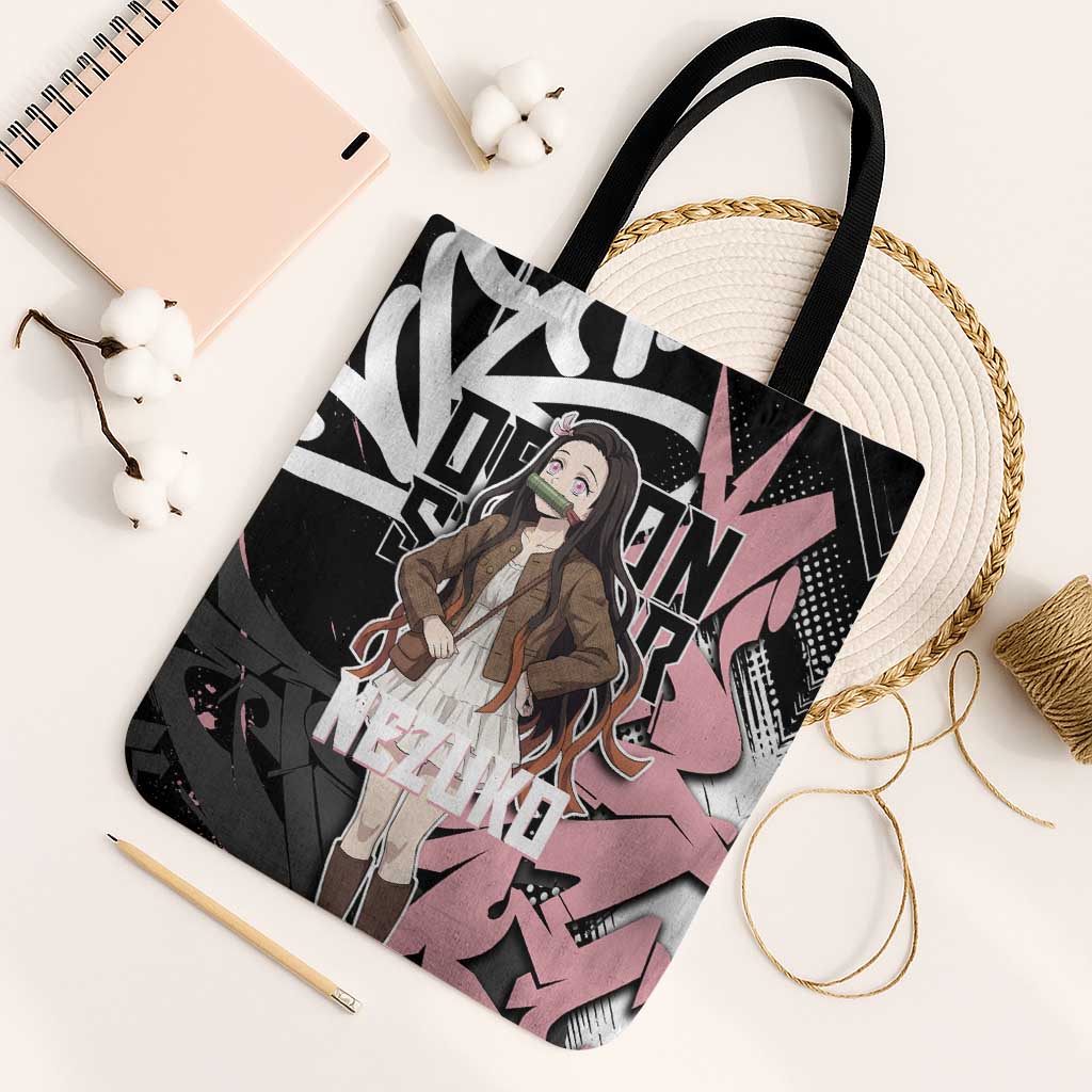 Kamado Nezuko Demon Slayer Tote Bag Pink & Black Graffiti Anime Graphic