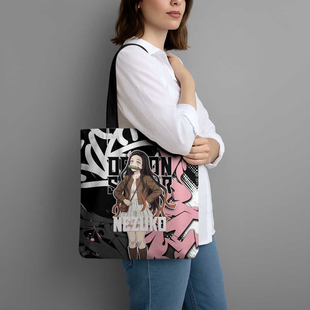Kamado Nezuko Demon Slayer Tote Bag Pink & Black Graffiti Anime Graphic