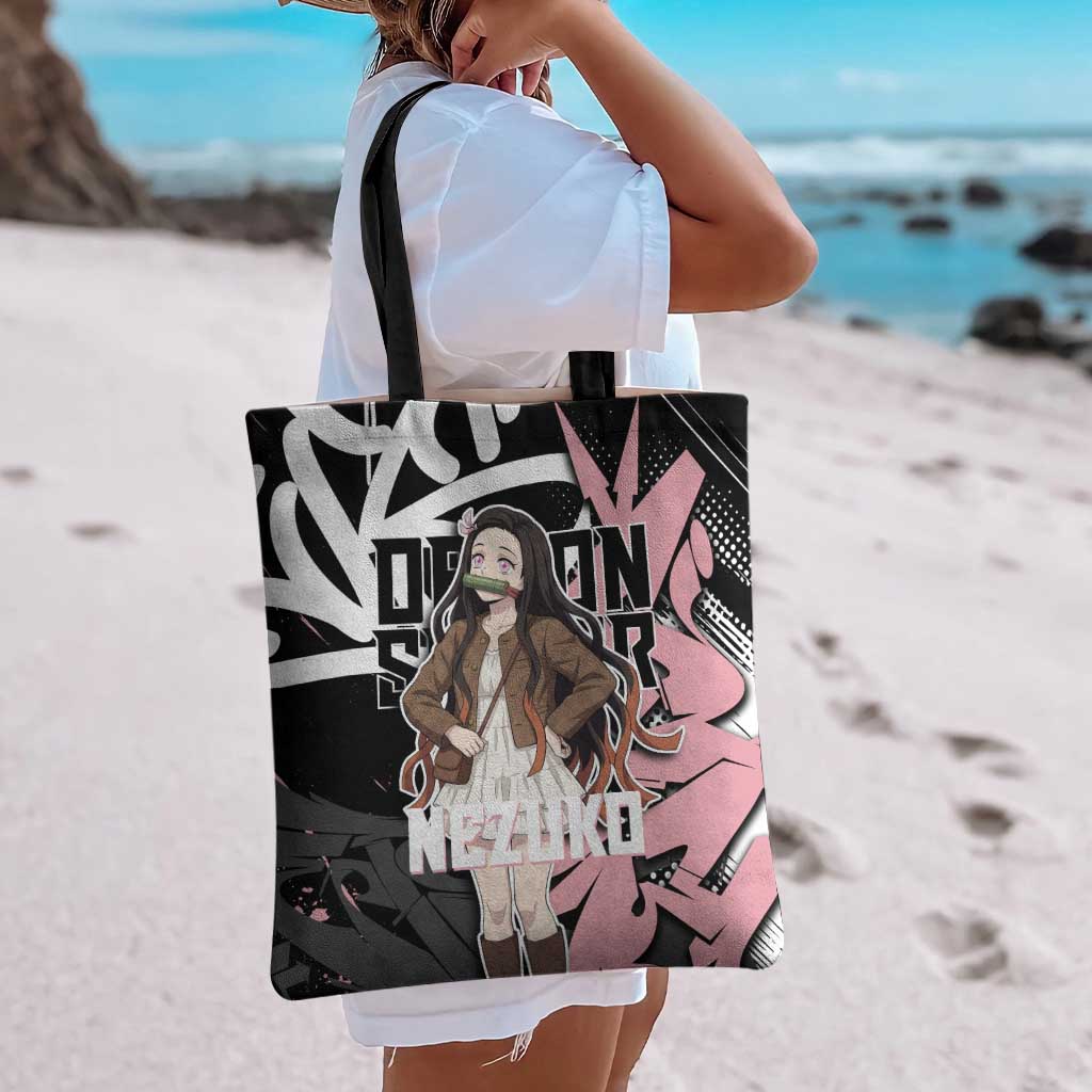 Kamado Nezuko Demon Slayer Tote Bag Pink & Black Graffiti Anime Graphic