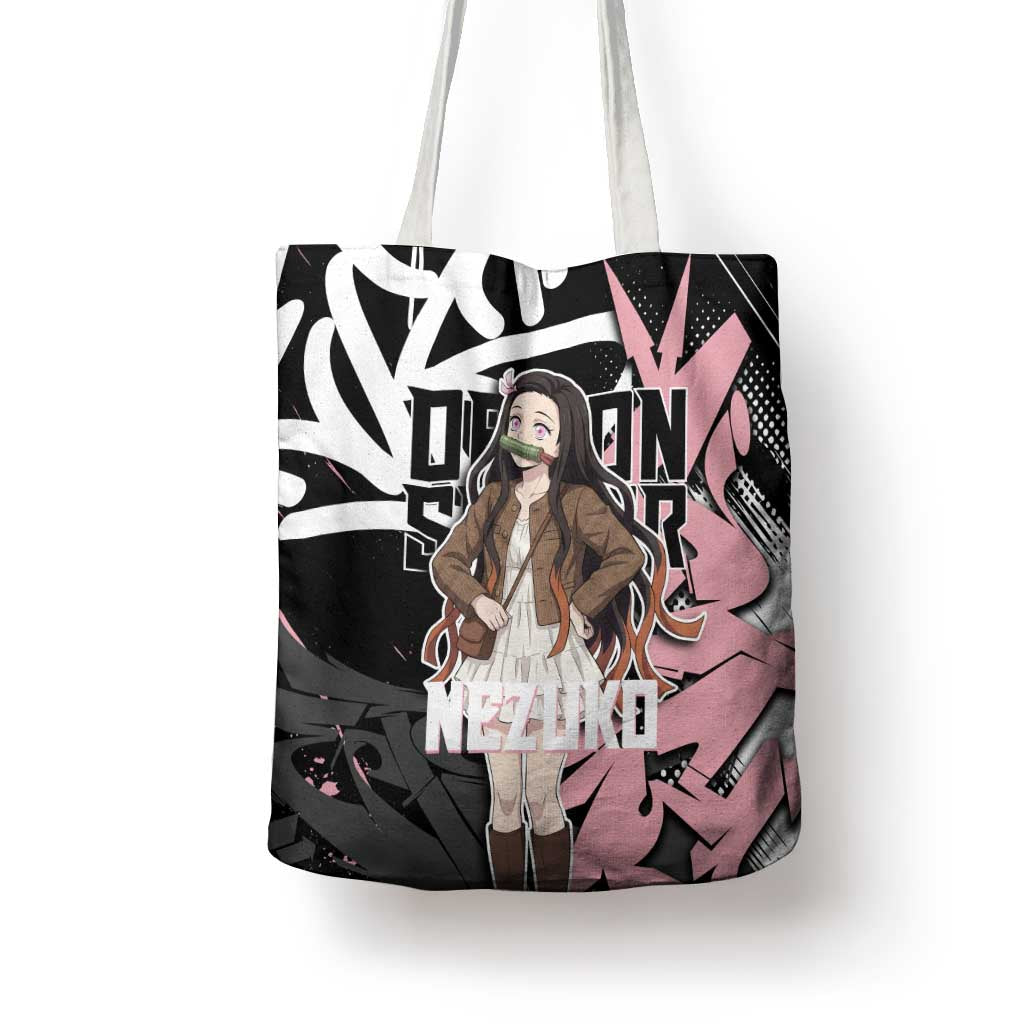Kamado Nezuko Demon Slayer Tote Bag Pink & Black Graffiti Anime Graphic