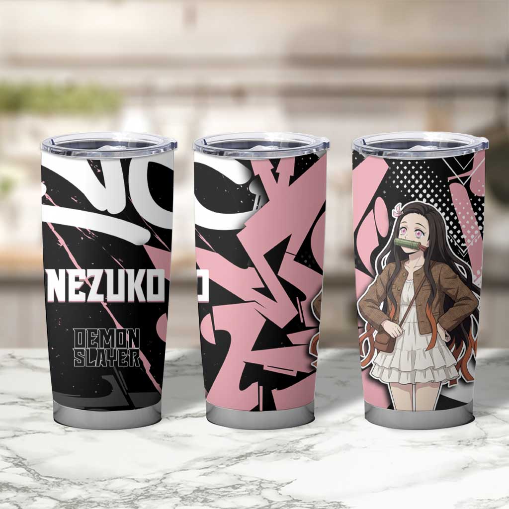 Kamado Nezuko Demon Slayer Tumbler Cup Pink & Black Graffiti Anime Graphic