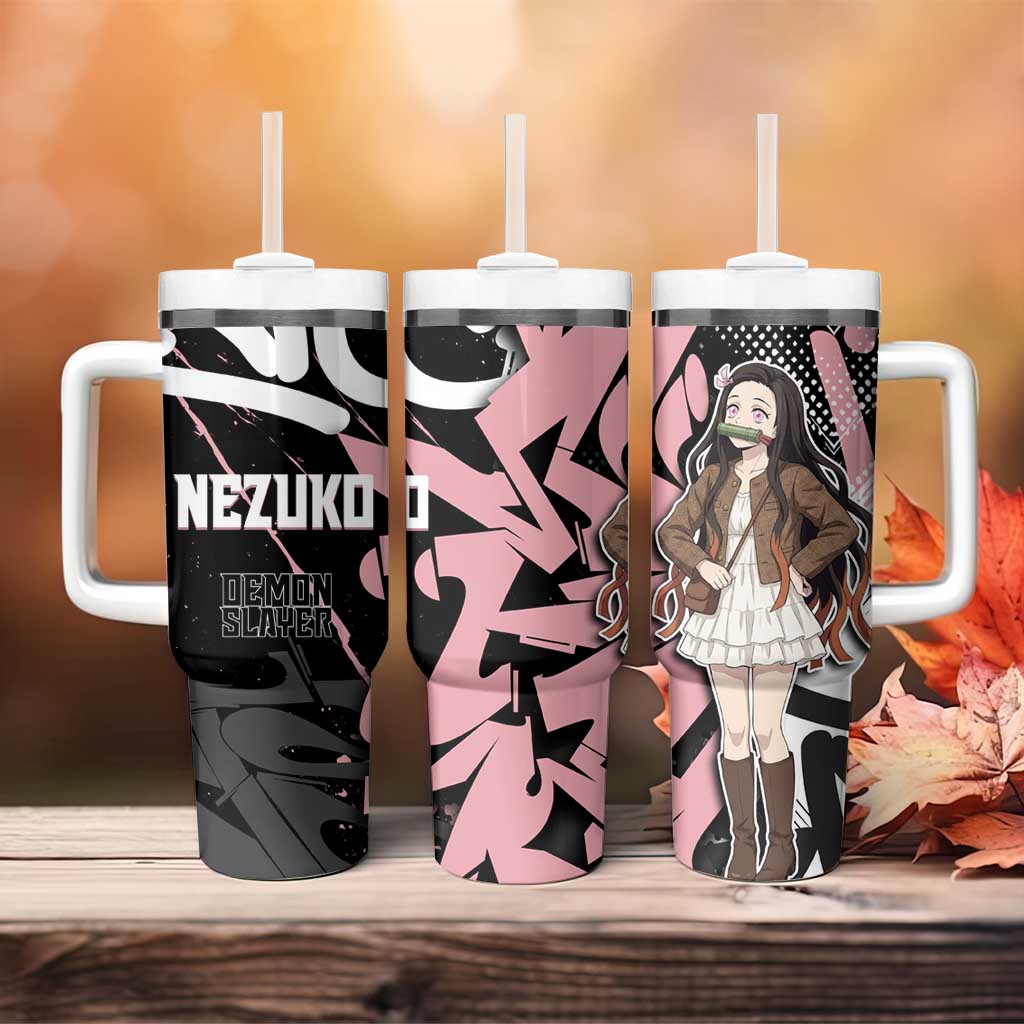 Kamado Nezuko Demon Slayer Tumbler With Handle Pink & Black Graffiti Anime Graphic