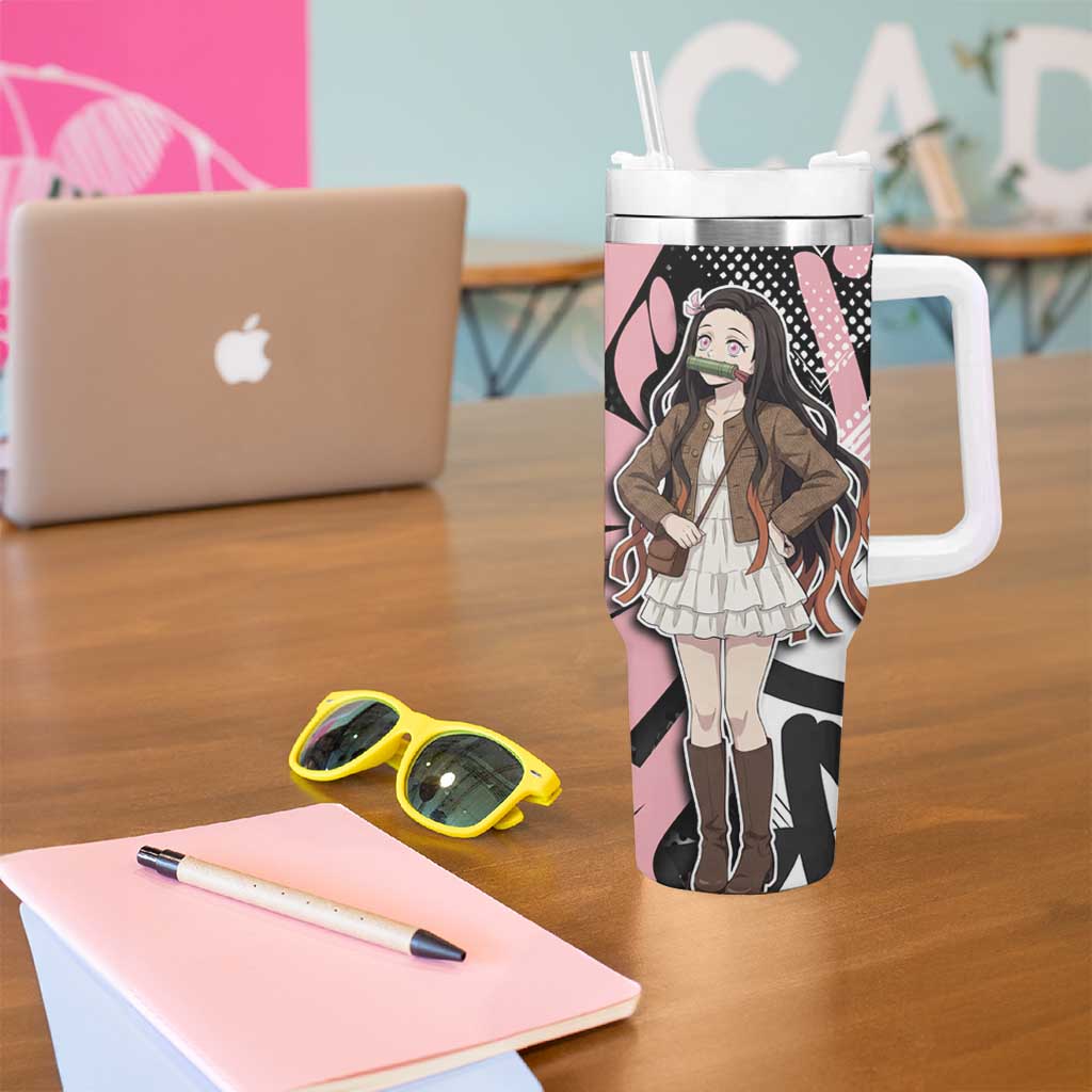 Kamado Nezuko Demon Slayer Tumbler With Handle Pink & Black Graffiti Anime Graphic