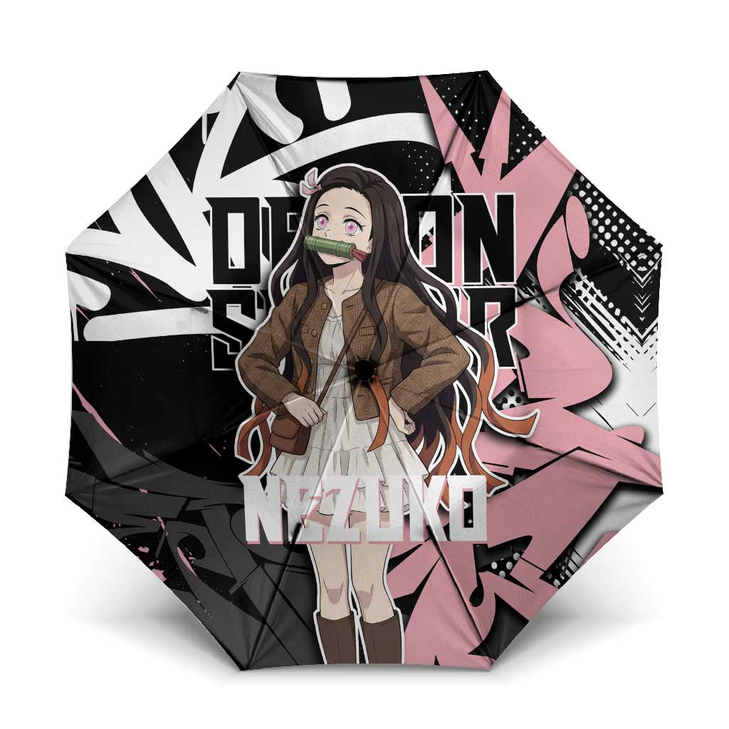 Kamado Nezuko Demon Slayer Umbrella Pink & Black Graffiti Anime Graphic