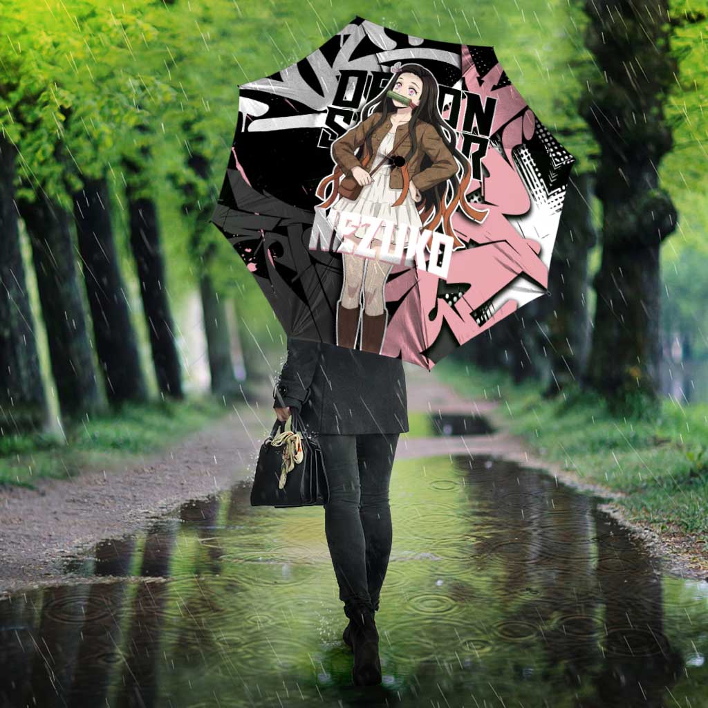 Kamado Nezuko Demon Slayer Umbrella Pink & Black Graffiti Anime Graphic