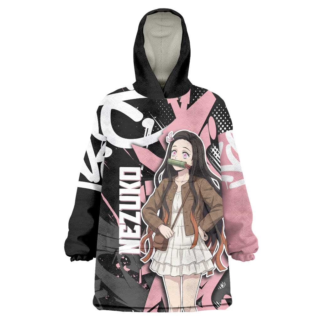 Kamado Nezuko Demon Slayer Wearable Blanket Hoodie Pink & Black Graffiti Anime Graphic