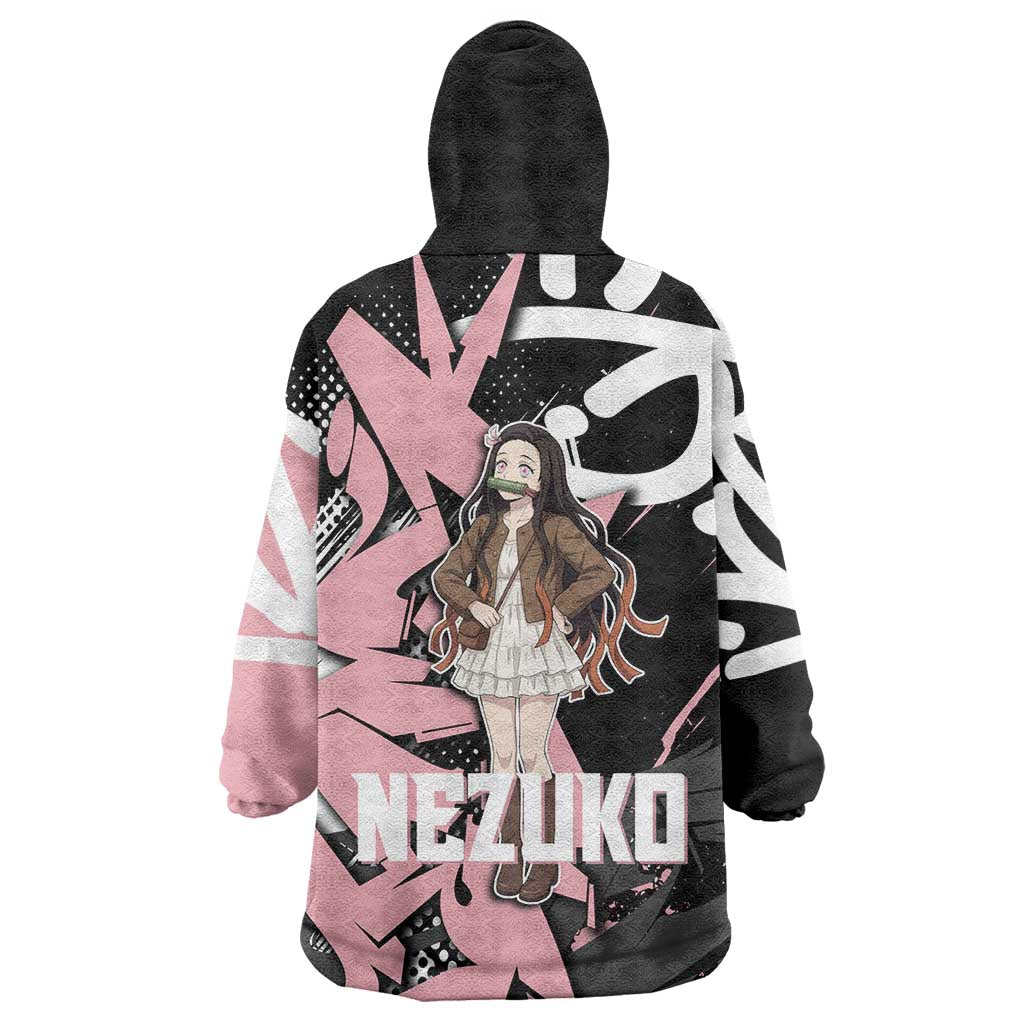 Kamado Nezuko Demon Slayer Wearable Blanket Hoodie Pink & Black Graffiti Anime Graphic