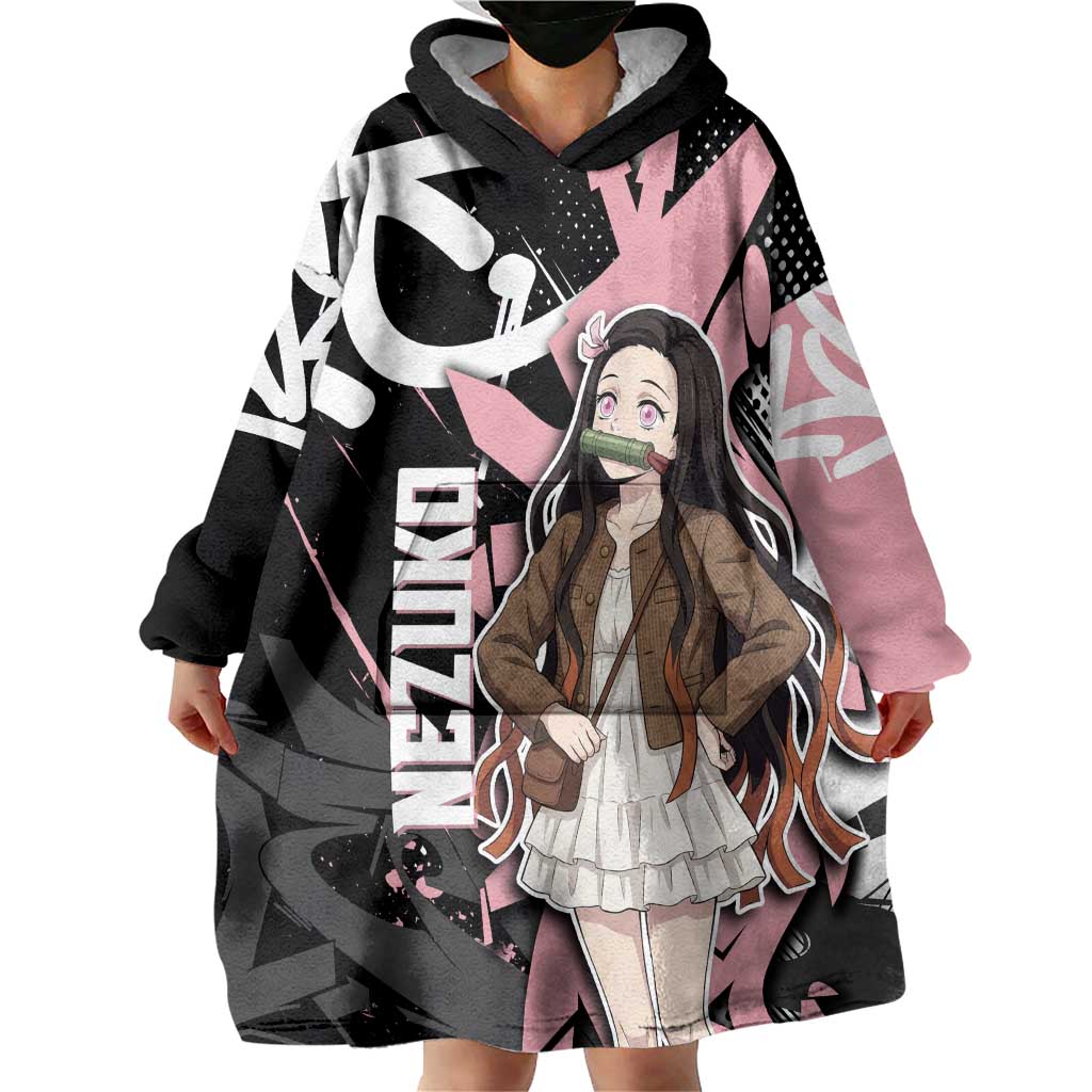Kamado Nezuko Demon Slayer Wearable Blanket Hoodie Pink & Black Graffiti Anime Graphic