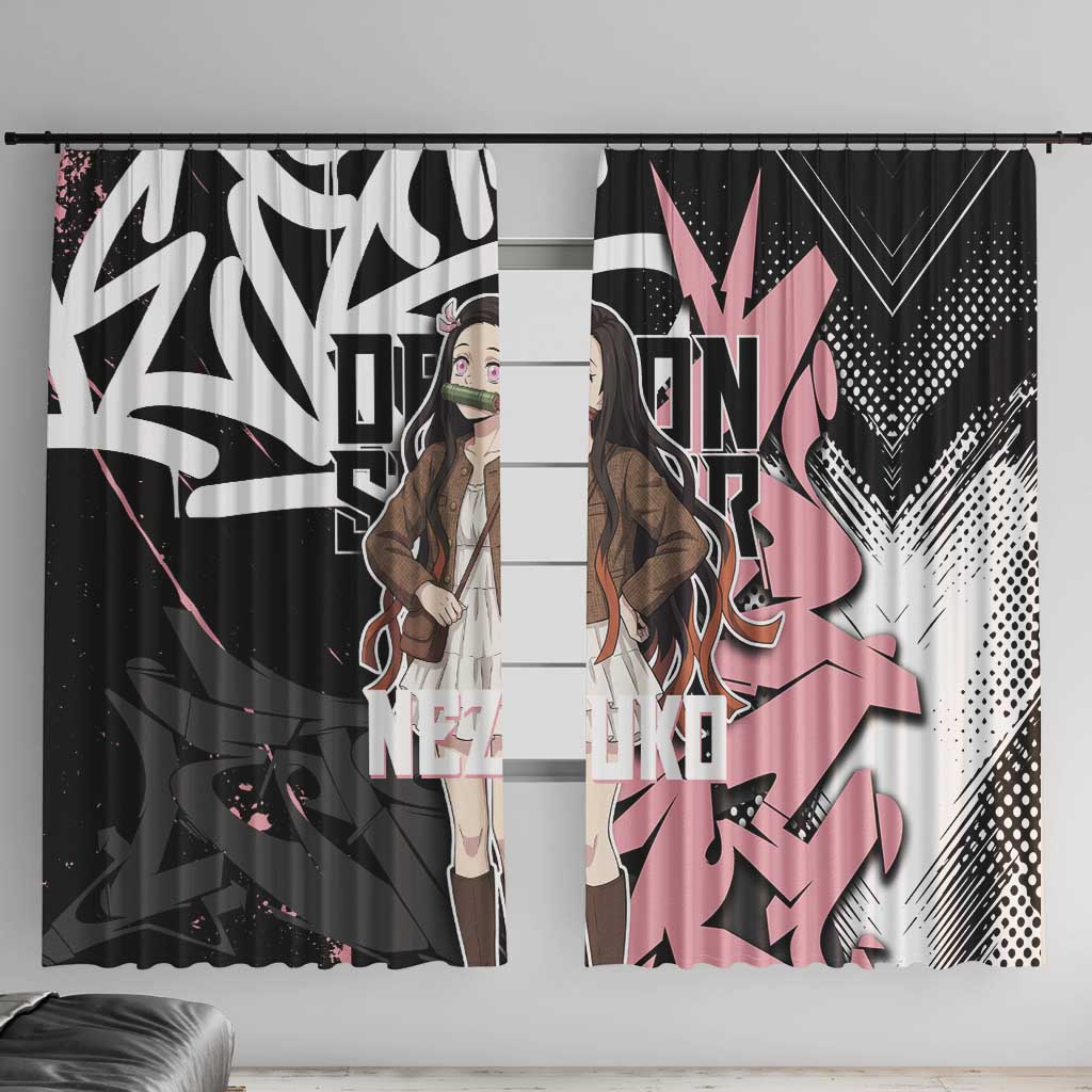 Kamado Nezuko Demon Slayer Window Curtain Pink & Black Graffiti Anime Graphic