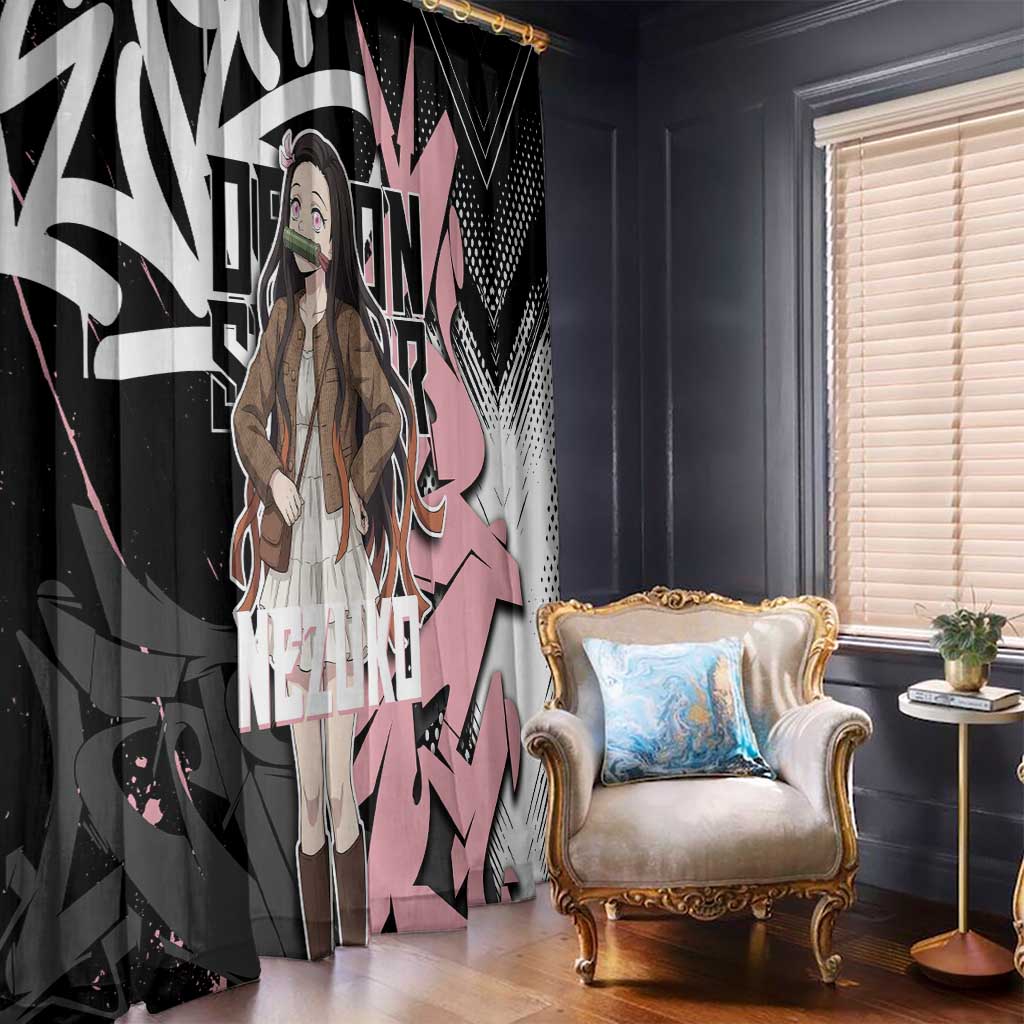 Kamado Nezuko Demon Slayer Window Curtain Pink & Black Graffiti Anime Graphic