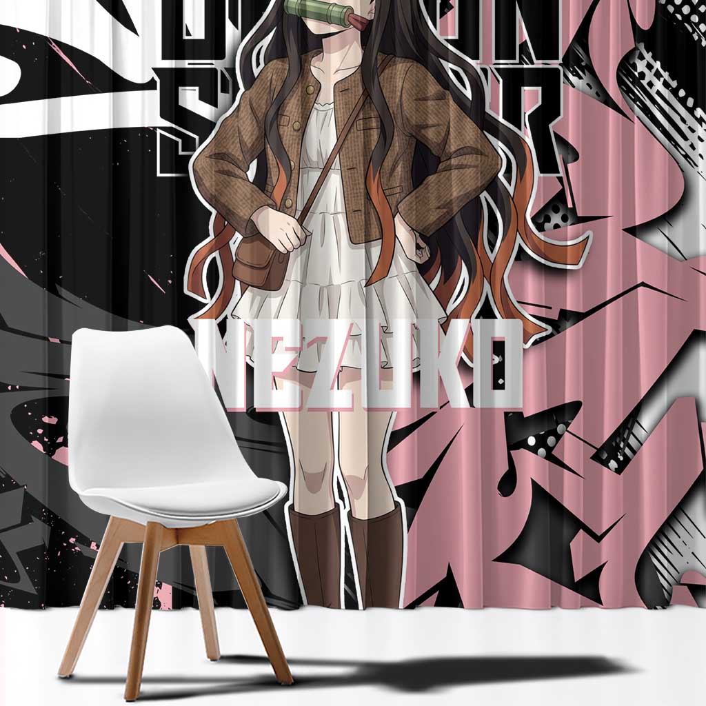 Kamado Nezuko Demon Slayer Window Curtain Pink & Black Graffiti Anime Graphic