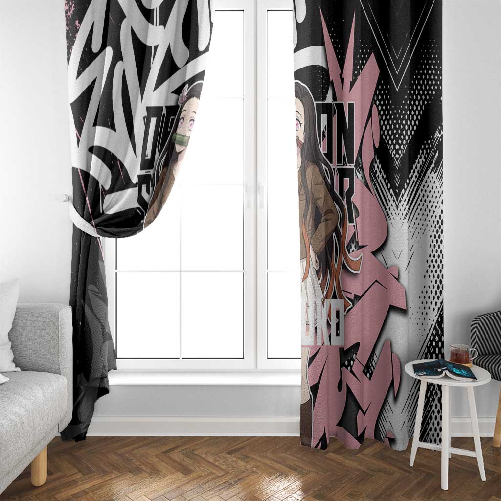 Kamado Nezuko Demon Slayer Window Curtain Pink & Black Graffiti Anime Graphic