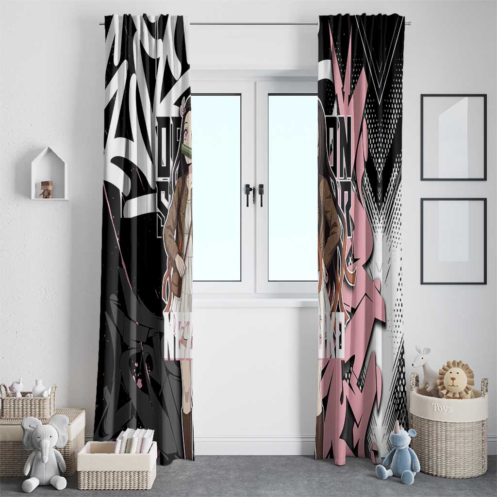 Kamado Nezuko Demon Slayer Window Curtain Pink & Black Graffiti Anime Graphic