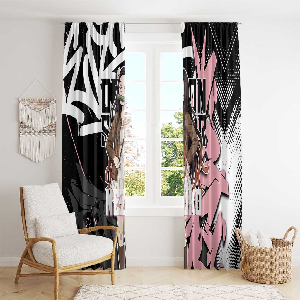 Kamado Nezuko Demon Slayer Window Curtain Pink & Black Graffiti Anime Graphic