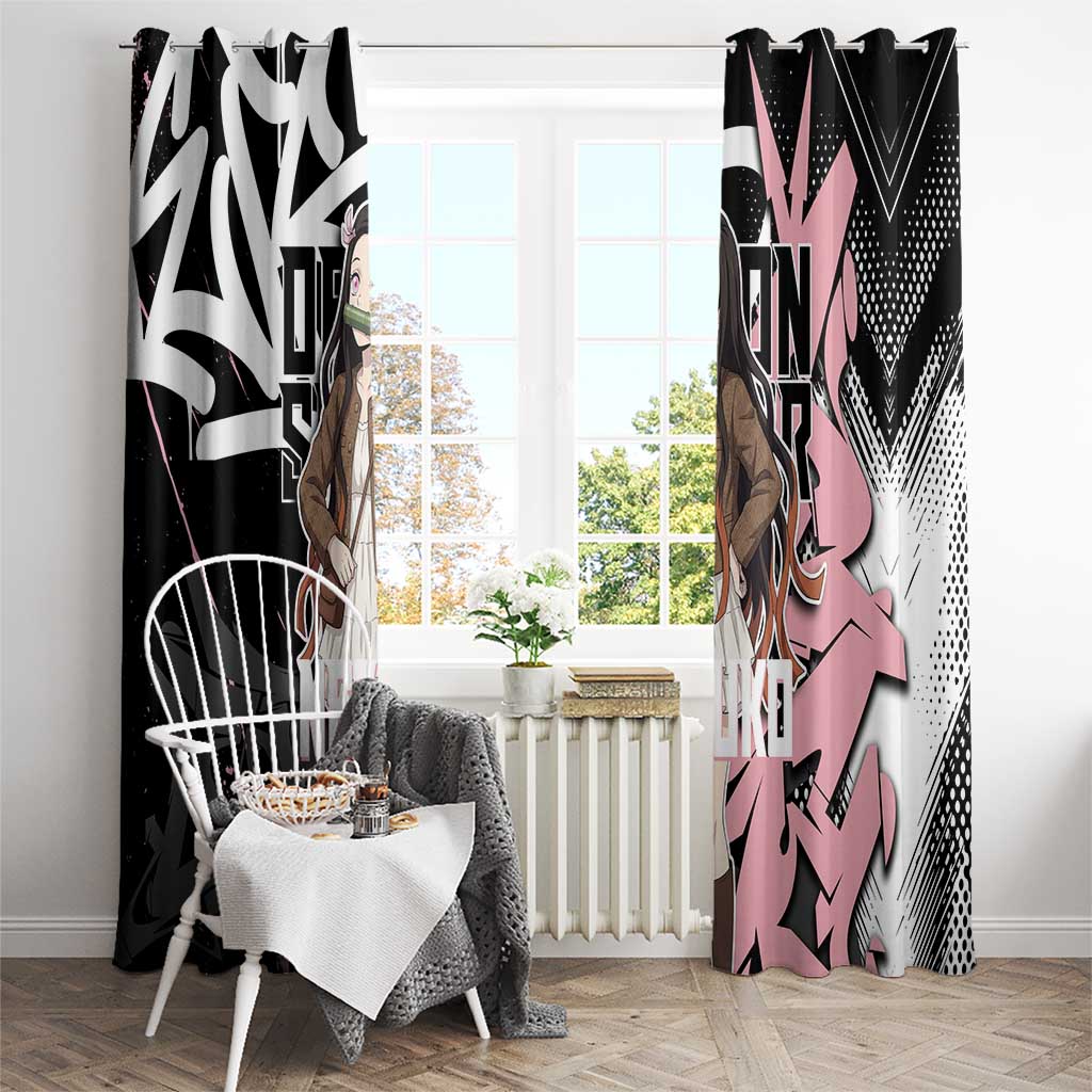 Kamado Nezuko Demon Slayer Window Curtain Pink & Black Graffiti Anime Graphic