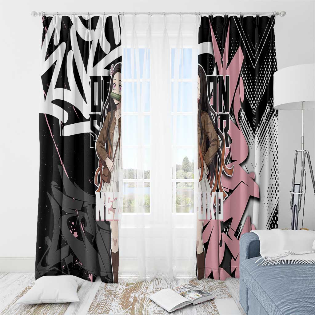 Kamado Nezuko Demon Slayer Window Curtain Pink & Black Graffiti Anime Graphic